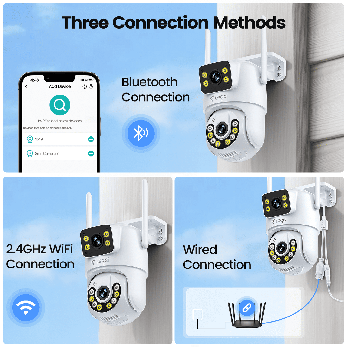 Losei 8MP/4K Outdoor Smart Security Camera with Light Alarm,Color Night Vision,2.4G WiFi,Motion Detection,IP66 Weatherproof , 360° View