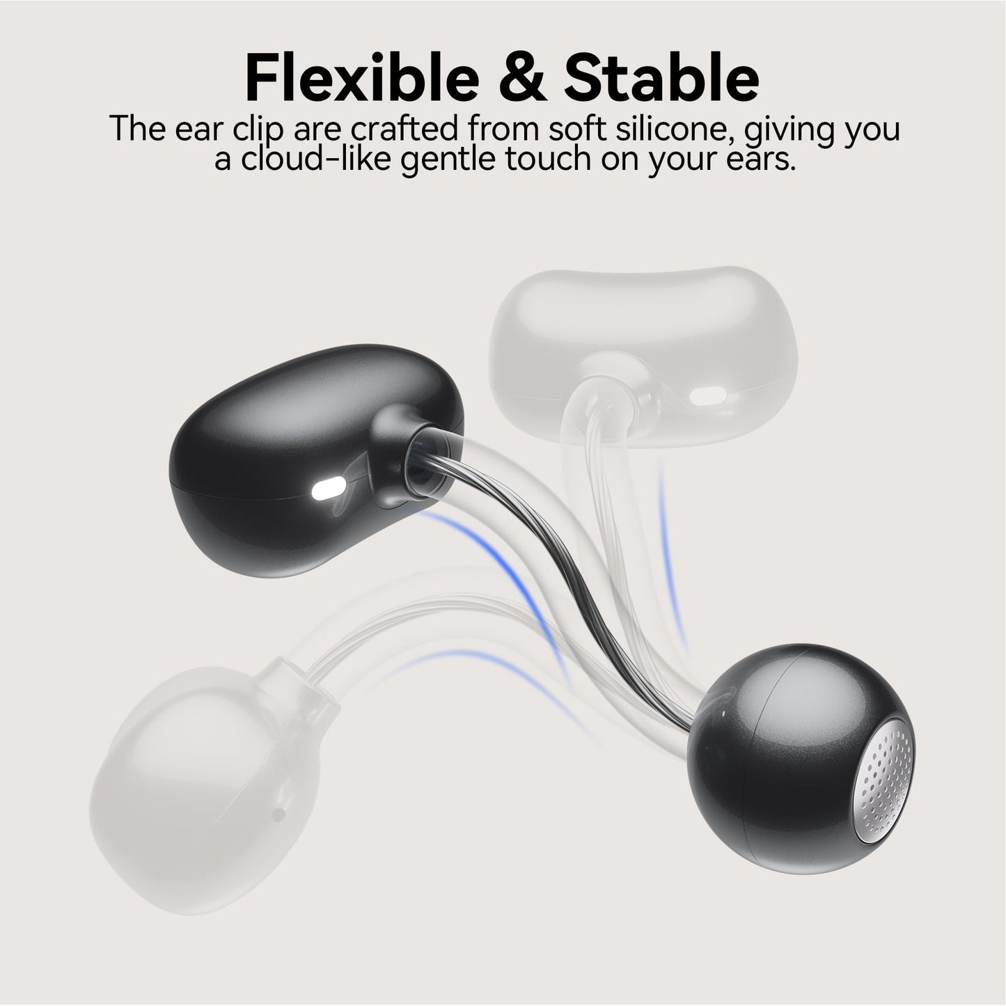 VEATOOL Clip On Earbuds,Bluetooth 5.4 Lightweight Comfort Bone Conduction Open Ear Headphones with LED Digital Display,Noise Cancelling Headphones, IPX7 Suitable for Small Ears and Eyeglass Wearers