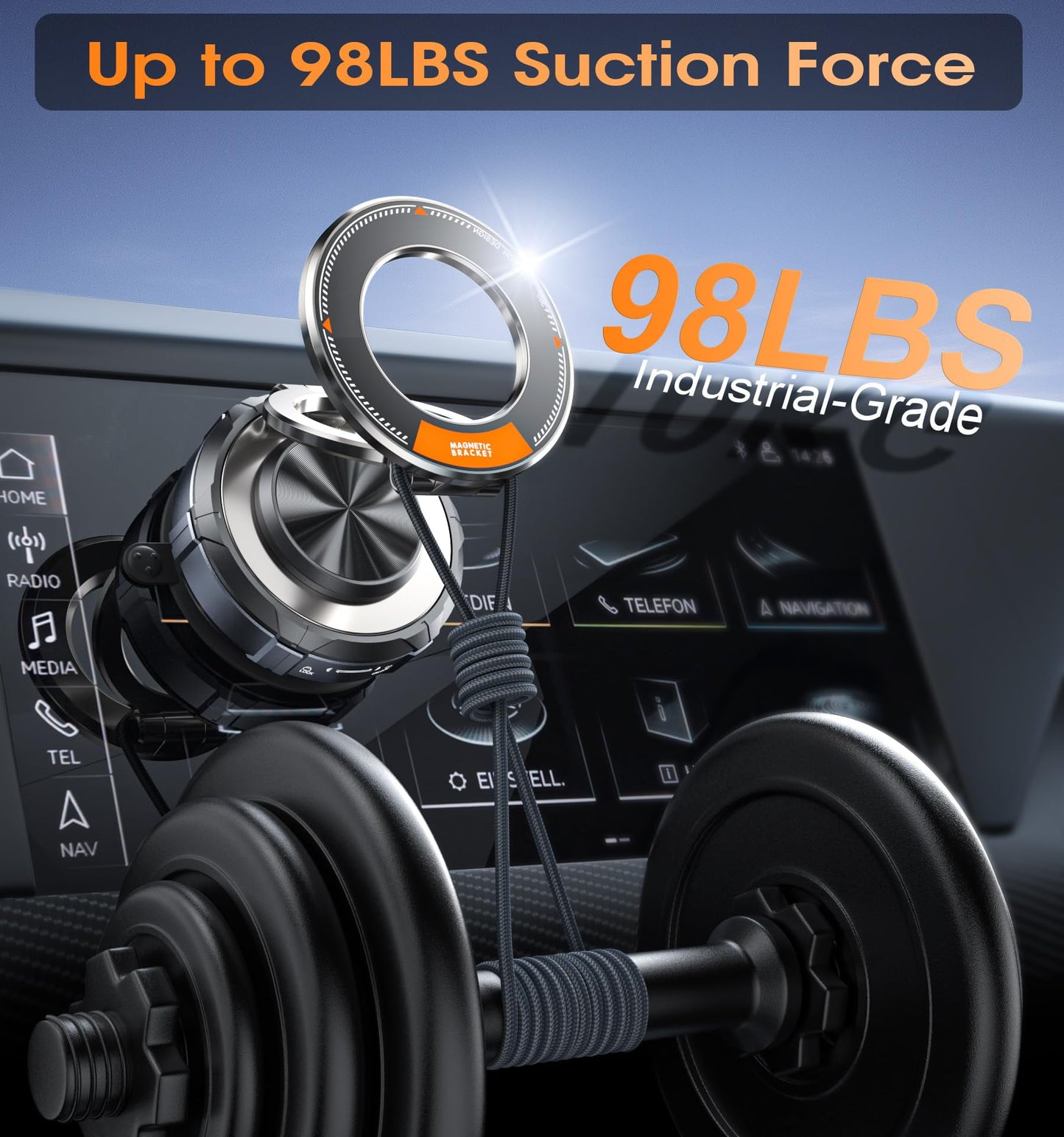 MagSafe Car Mount, Suction Cup Phone Holder, 360° Zinc Alloy Vacuum Car Holder, 98 LBS Strong for iPhone 16 15 14 13 12 Android