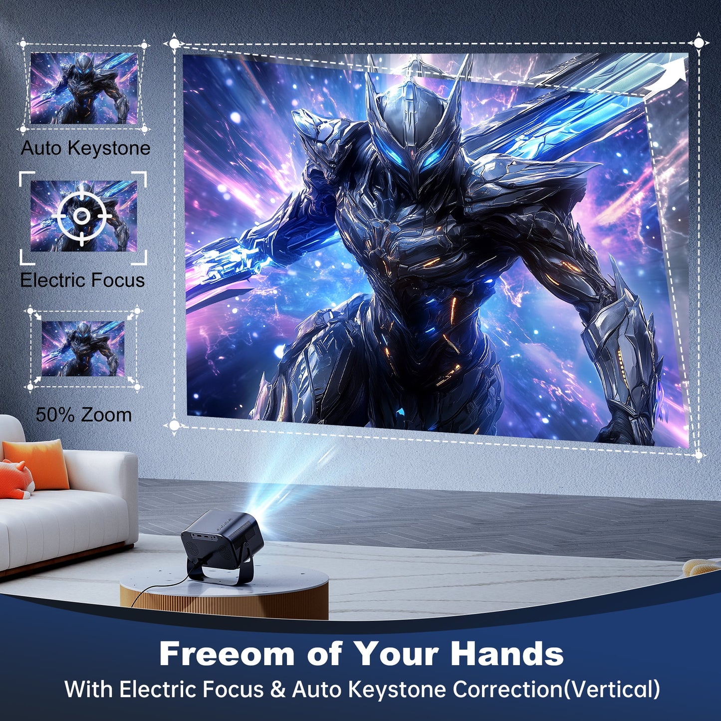 LOSEI Projector Supports 4K resolution Smart Projector Auto Keystone Correction Portable Projector with iOS/Android black