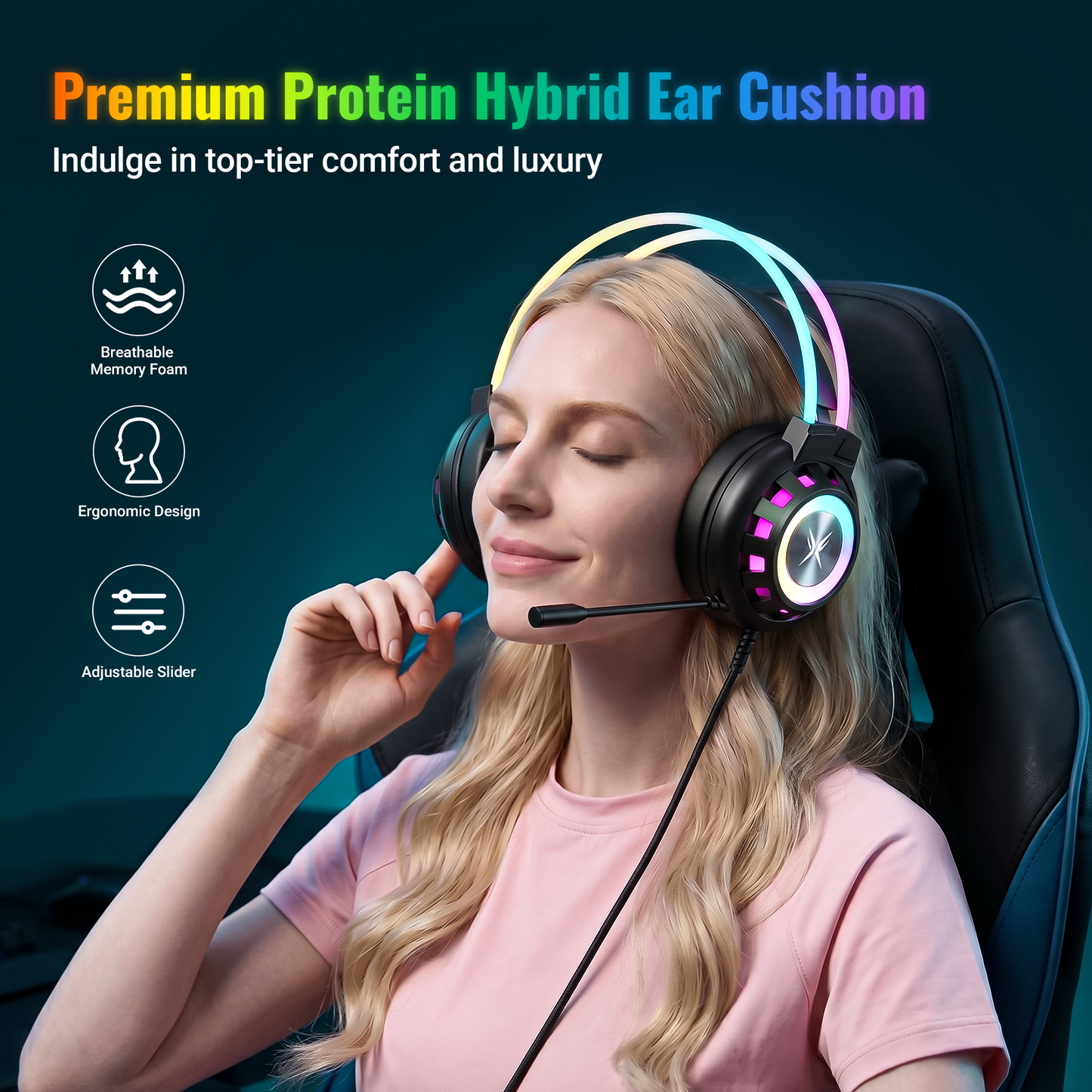 TAGRY K3 2.4GHz Wireless Gaming Headsets 7.1 Surround Sound Bluetooth Headphones 70H Playtime ENC Noise Cancelling Over Ear Game Headphone with Mic