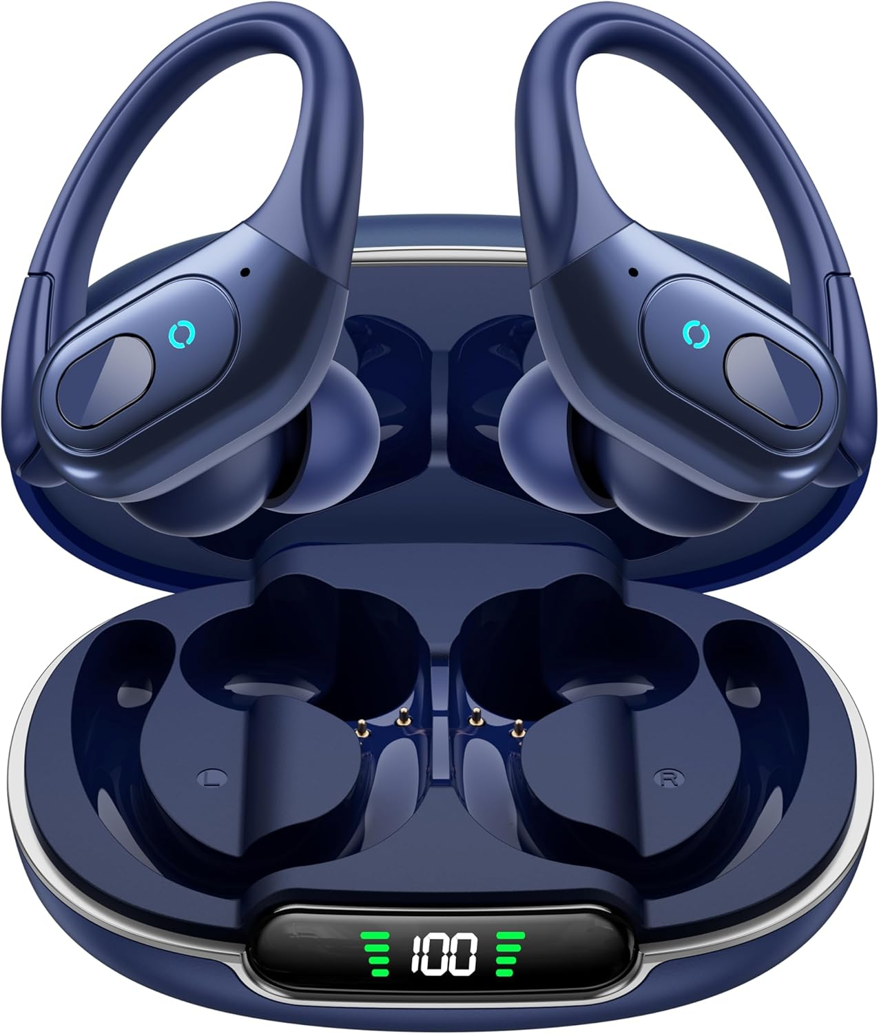 occiam Active Noise Cancelling Ear Buds Wireless Earbuds Bluetooth Headphones with 90Hrs Playback Stereo Bass Over-Ear Hooks IPX7 Waterproof Earphones for Sports Gym Running Workout Black