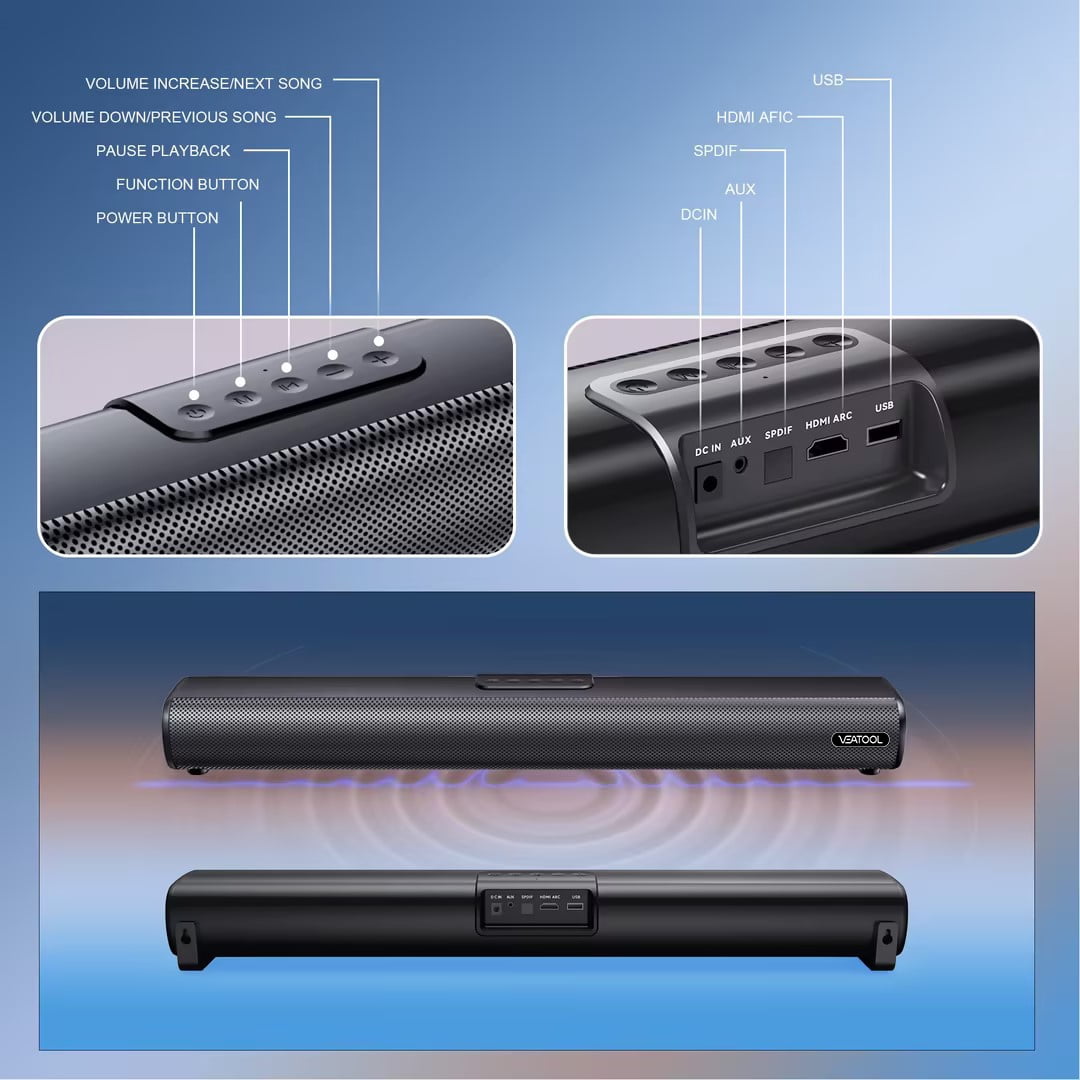 VEATOOL Portable Bluetooth Speaker, IPX5 Waterproof, Stereo Sound, 12H Playtime, Bluetooth 5.3, RGB Lights, Outdoor Speaker