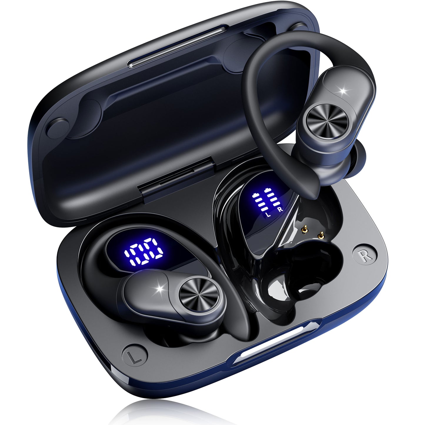 VEAT00L V6 Bluetooth Headphones Wireless Earbuds 88Hrs Playback Sport Ear Buds with Earhook Digital Display Charging Case IPX7 Waterproof Earbud Deep Bass Running Earphones for iOS Android Cellphone