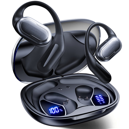 VEAT00L T5 Open Ear Headphones with Mic, Air Conduction Wireless Earbuds with LED Digital Display 40 Hrs Playtime,Clear Call ,Fast Charing,IPX7,Bluetooth 5.4 Open Ear Earbuds for Running, Workout