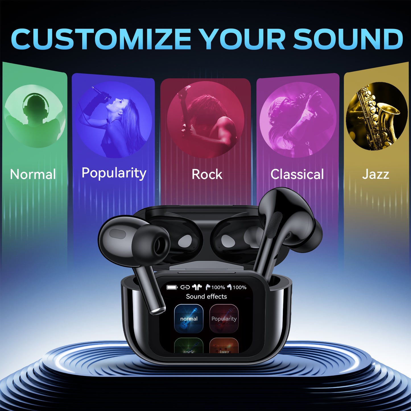 VEAT00L Wireless Earbuds Bluetooth Headphones, Ear Buds with Touch Screen, ANC ENC Noise Cancelling Transparency Mode, 58H Stereo Deep Bass, IPX7 Waterproof