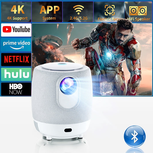 H9 Portable 4K Projector with WiFi 6 & Bluetooth, Electric Focus, 187" Display, for TV Stick/Phone, HDMI USB, Indoor Outdoor