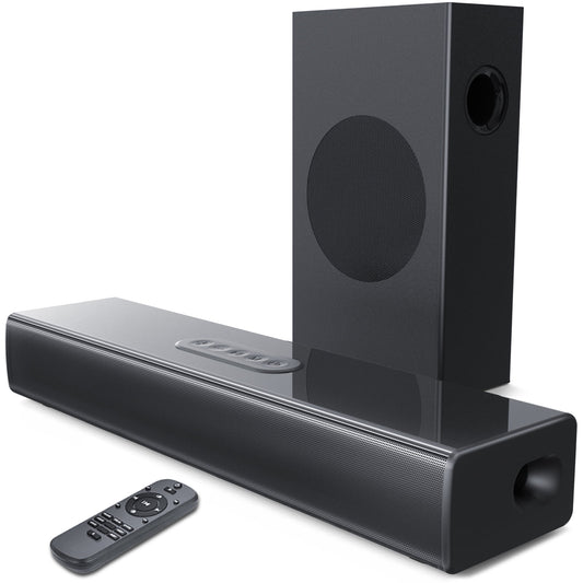 KDMLR S22 100W Sound Bar for TV, Soundbar with Subwoofer, Wired & Wireless Bluetooth 5.0 3D Surround Speakers, Optical/AUX/MIC/USB Connection, Wall Mountable, Remote Control