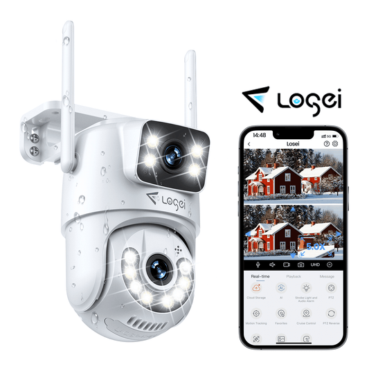 Losei 8MP/4K Outdoor Smart Security Camera with Light Alarm,Color Night Vision,2.4G WiFi,Motion Detection,IP66 Weatherproof , 360° View