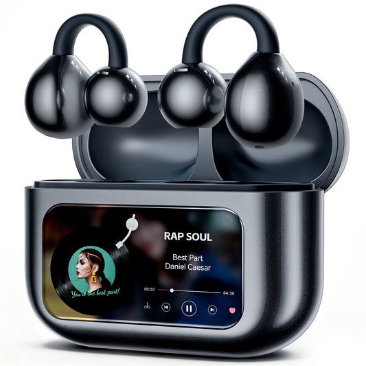 VEATo0L Open Ear Clip-On Earbuds, LCD Touch Screen,Bluetooth 5.4 Sports Earphones,ENC Call Noise Cancelling Earphones with Mic,Ear Clip Earbuds,Bass Boost,IPX7 Waterproof,60H Playtime,Lightweight