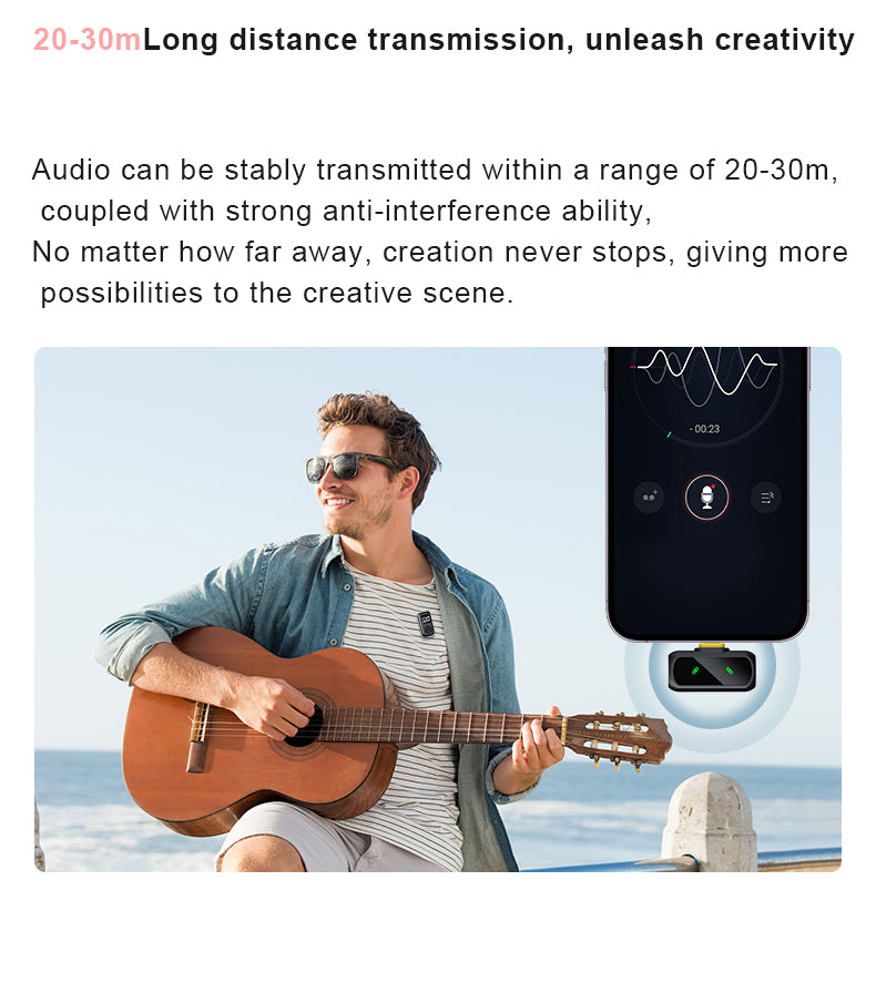 2-in-1 Wireless Lavalier Mic for iPhone & Android, Plug & Play, Noise Cancellation: Gaming, Live Streaming, Vlog, YouTube, TikTok, Podcast（副本）