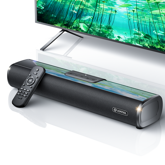 VEATOOL Soundbar for Smart TV, 50Watts-16 Inches Small Bluetooth Sound Bar with Built-in Subwoofer,3D Surround Sound System TV Sound Bar, OPT/HDMI/AUX/USB Connection, 3EQS, Wall Mountable