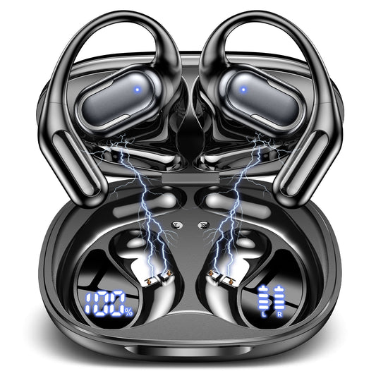 VEAT00L T5 Open Ear Headphones with Mic, Air Conduction Wireless Earbuds with LED Digital Display 40 Hrs Playtime,Clear Call ,Fast Charing,IPX7,Bluetooth 5.4 Open Ear Earbuds for Running, Workout