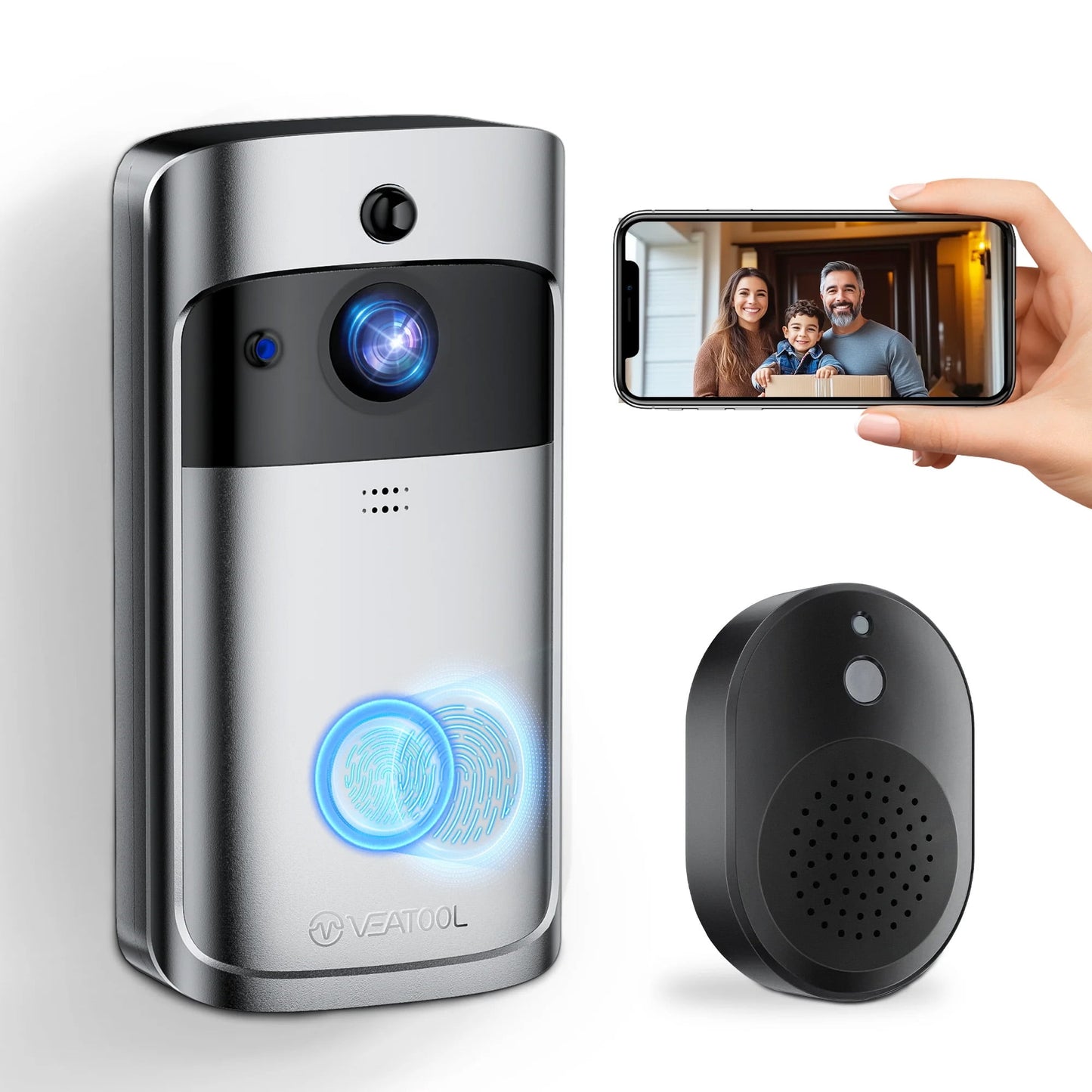 VEAT00L Doorbell Camera Wireless , 1080P Video Doorbell with Chime, Front Door Camera, 2-way Audio, Instant Alert,PIR Motion Detection,Night Vision,Battery-Powered Smart Doorbell