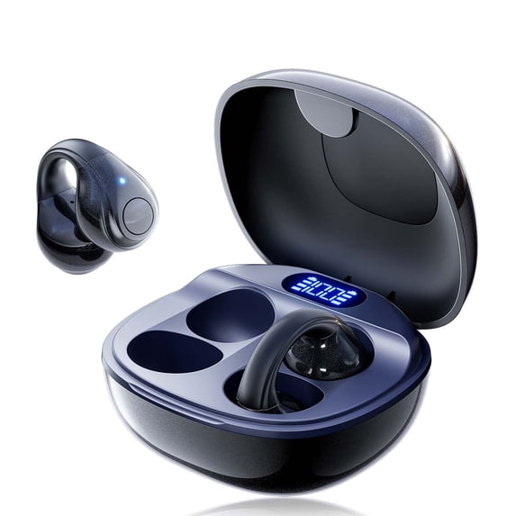 VEAT00L Open-Ear Headphones, Wireless Clip On Earbuds with Digital Display Charging Case 68 Hours Playtime, Lightweight Comfort, Stable Fit, Open-Ear Safety Design for Active and Office Use