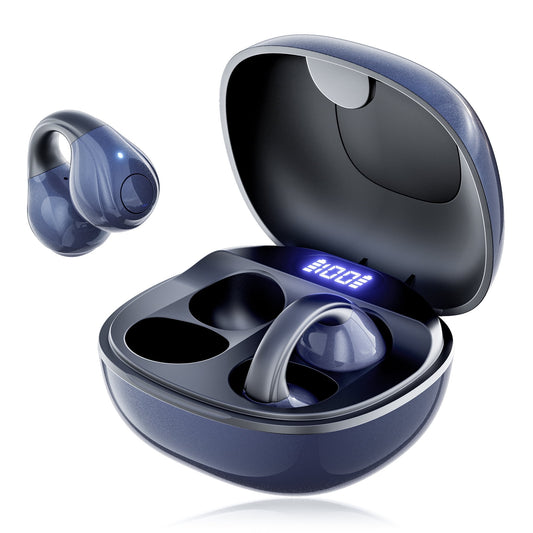 VEAT00L Open-Ear Headphones, Wireless Clip On Earbuds with Digital Display Charging Case 68 Hours Playtime, Lightweight Comfort, Stable Fit, Open-Ear Safety Design for Active and Office Use