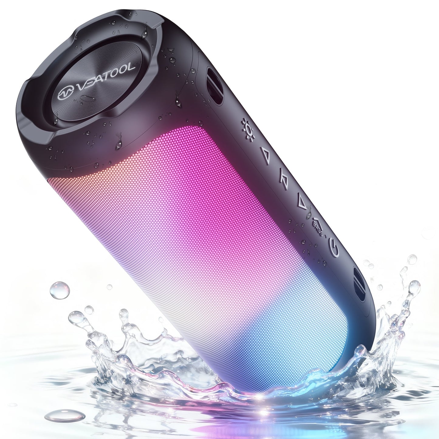 VEATOOL Portable Bluetooth Speaker, IPX5 Waterproof, Stereo Sound, 12H Playtime, Bluetooth 5.3, RGB Lights, Outdoor Speaker
