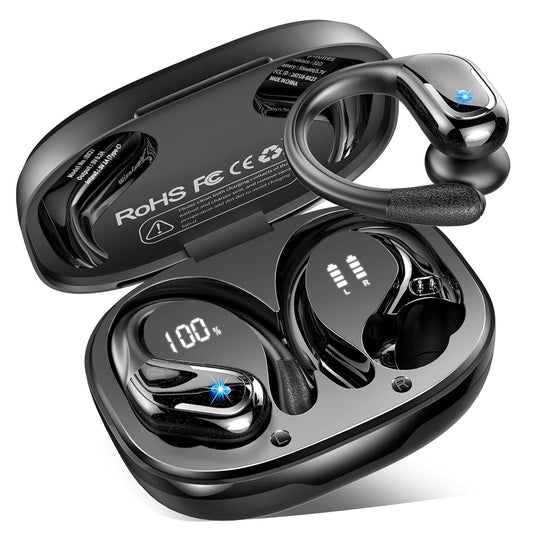 VEAT00L Wireless Earbud, 80Hrs Bluetooth 5.3 Headphones IP7 Waterproof for Sport, Running Wireless Earphones with ENC Noise Cancelling Mics, Deep Bass Over Ear bud with Earhooks for Android, iOS