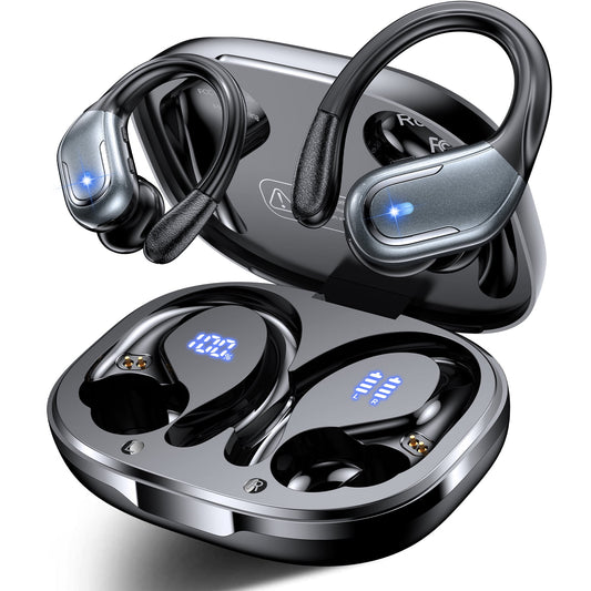 VEAT00L Wireless Earbud, 80Hrs Bluetooth 5.3 Headphones IP7 Waterproof for Sport, Running Wireless Earphones with ENC Noise Cancelling Mics, Deep Bass Over Ear bud with Earhooks for Android, iOS