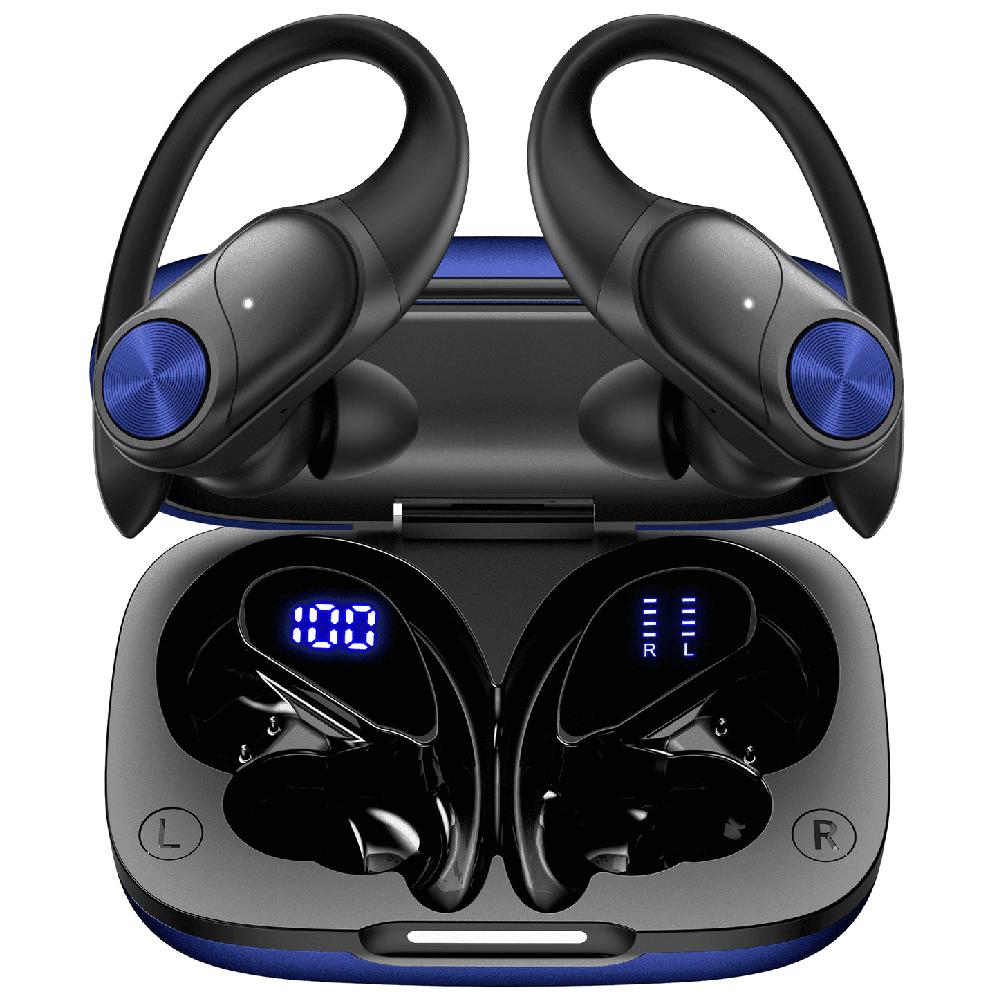 VEAT00L V6 Bluetooth Headphones Wireless Earbuds 88Hrs Playback Sport Ear Buds with Earhook Digital Display Charging Case IPX7 Waterproof Earbud Deep Bass Running Earphones for iOS Android Cellphone