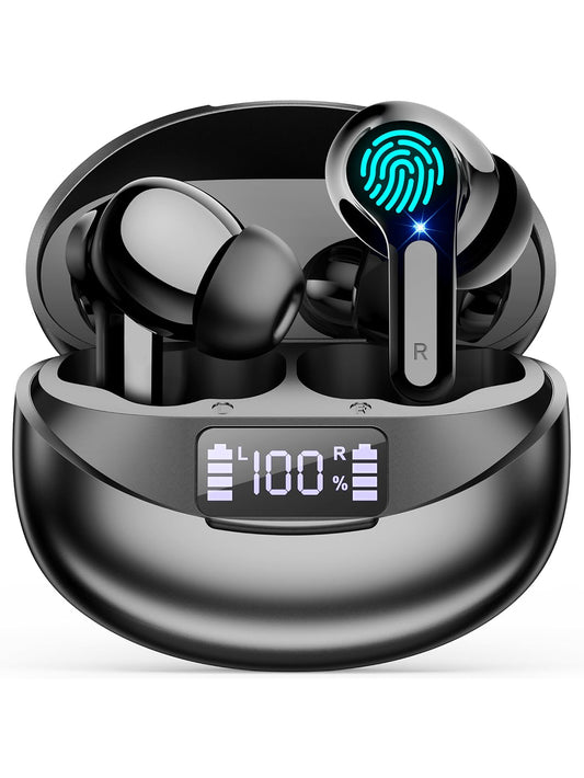 Wireless Earbuds, Bluetooth Headset with Microphone Touch Control , Bluetooth Headphones with Wireless Charging Case & LED Power Display, High-Fidelity Stereo Earphones for Sports and Work