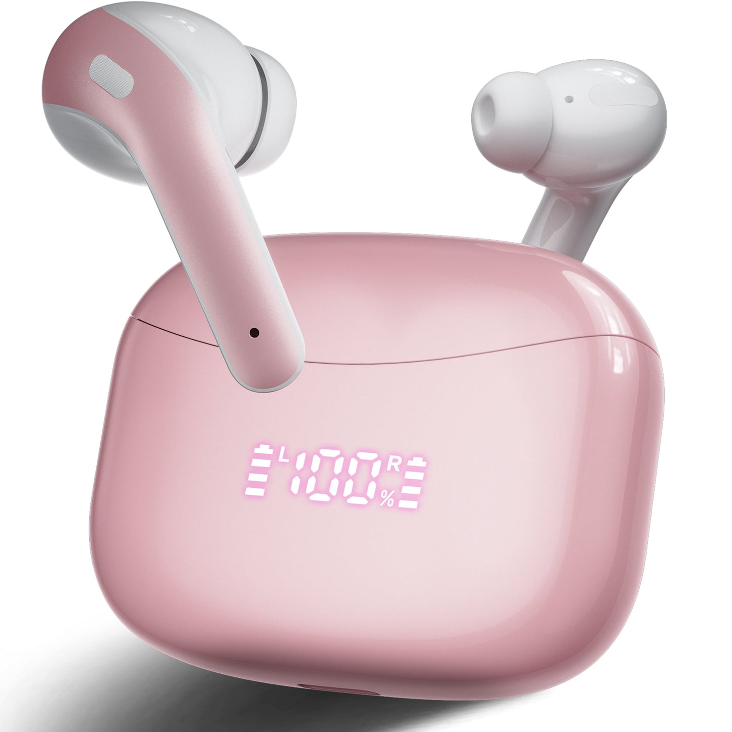 VEATOOL X15 Wireless Earbuds Bluetooth 5.2 Headphones,35H Hi-Fi Stereo Deep Bass Earphones with Noise Cancelling Mic IP7 Waterproof Sport Headset with LED Power Display for Laptop Pad Phones Pink