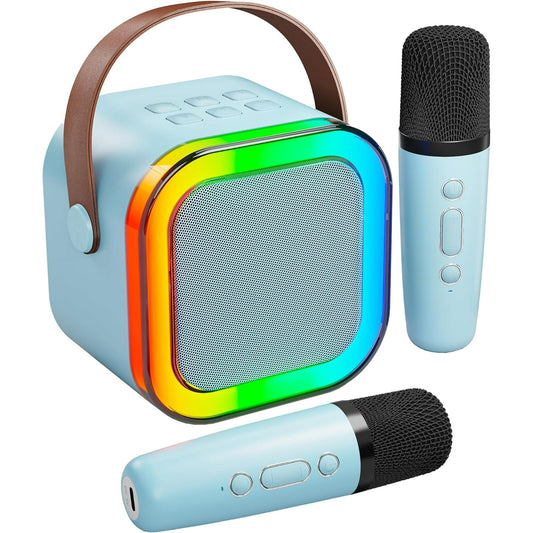 XANLUOER Karaoke Machine for Kids and Adults, Mini Portable Bluetooth Speaker with Microphones and Lights(Blue)