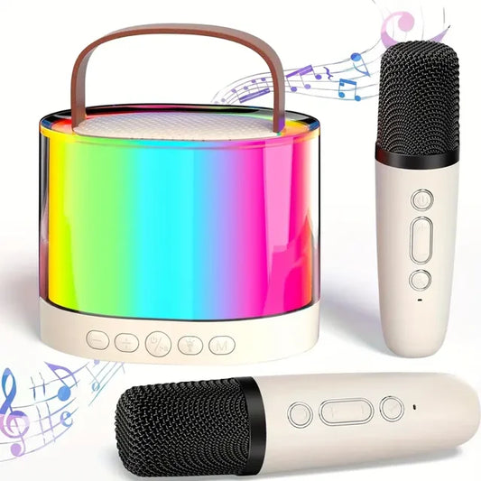 XANLUOER Mini Karaoke Machine for Kids,Portable Bluetooth Speaker with 2 Wireless Microphones,Ideal Musical Present for Children,Great Birthday Present for 4, 5, 6, 7, 8+ Years Old Girls&Boys(Beige)