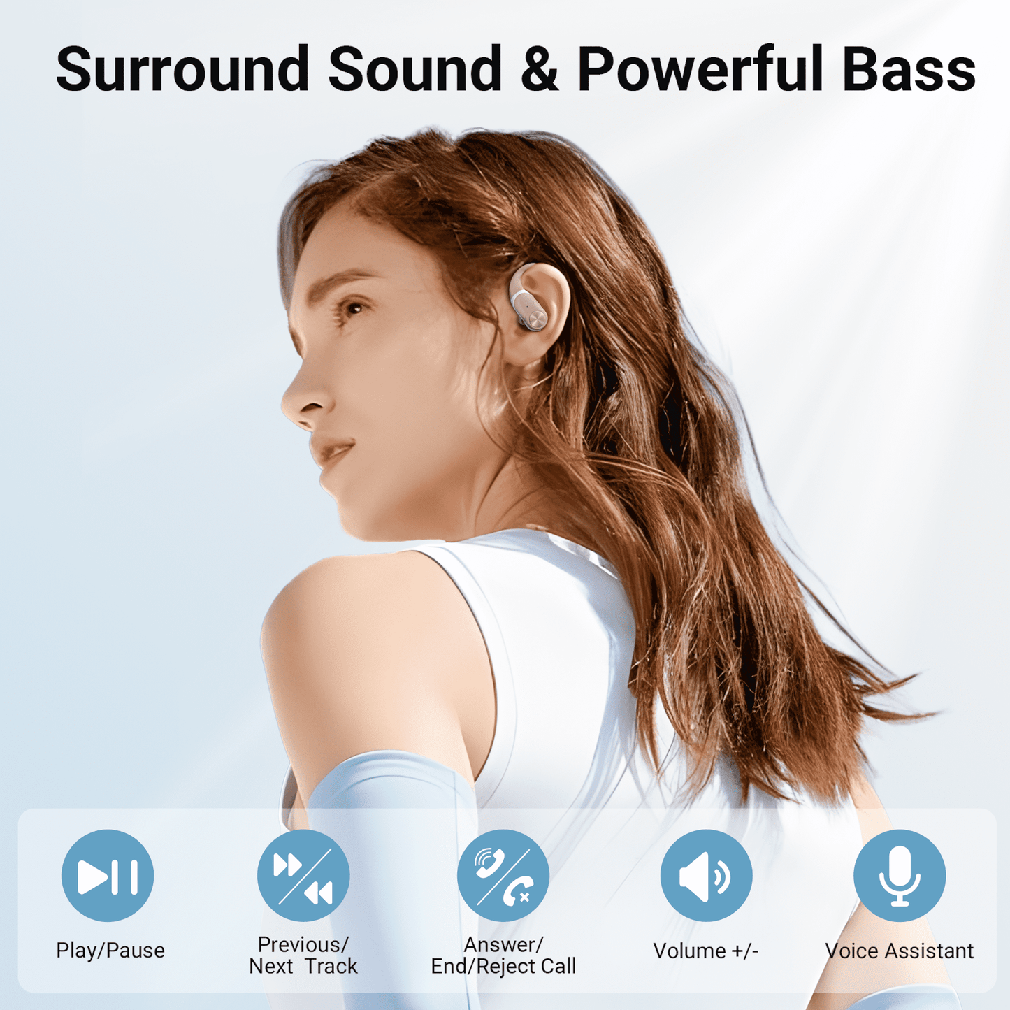 Veatool Wireless Earbuds,Open Ear Headset with Microphone Touch Control,Bluetooth 5.4,High-Fidelity Stereo Earphones for Sports and Work