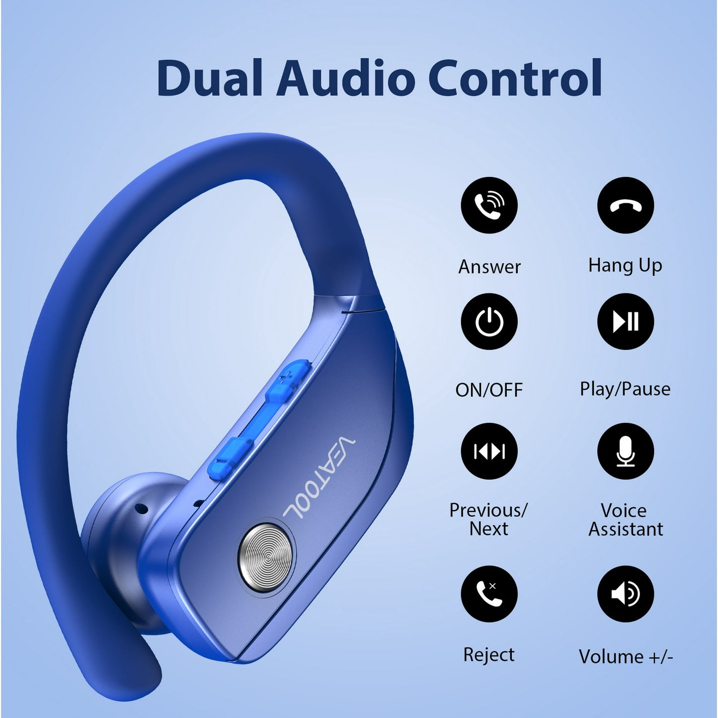 VEAT00L Wireless Earbuds Bluetooth Headphone Sport, Bluetooth 5.4 Earbud, 72Hrs Earphone with Earhook, Noise Cancelling Mic, IP7 Waterproof Headset for Workout/Running