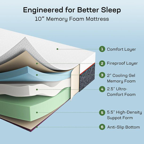 KDMLR Queen Mattress, 10-inch Gel Memory Foam Mattress, Medium-Firm Queen Mattress in a Box for Pressure Relief & Support, Breathable Cooling Queen Size Mattress with Zippered Cover
