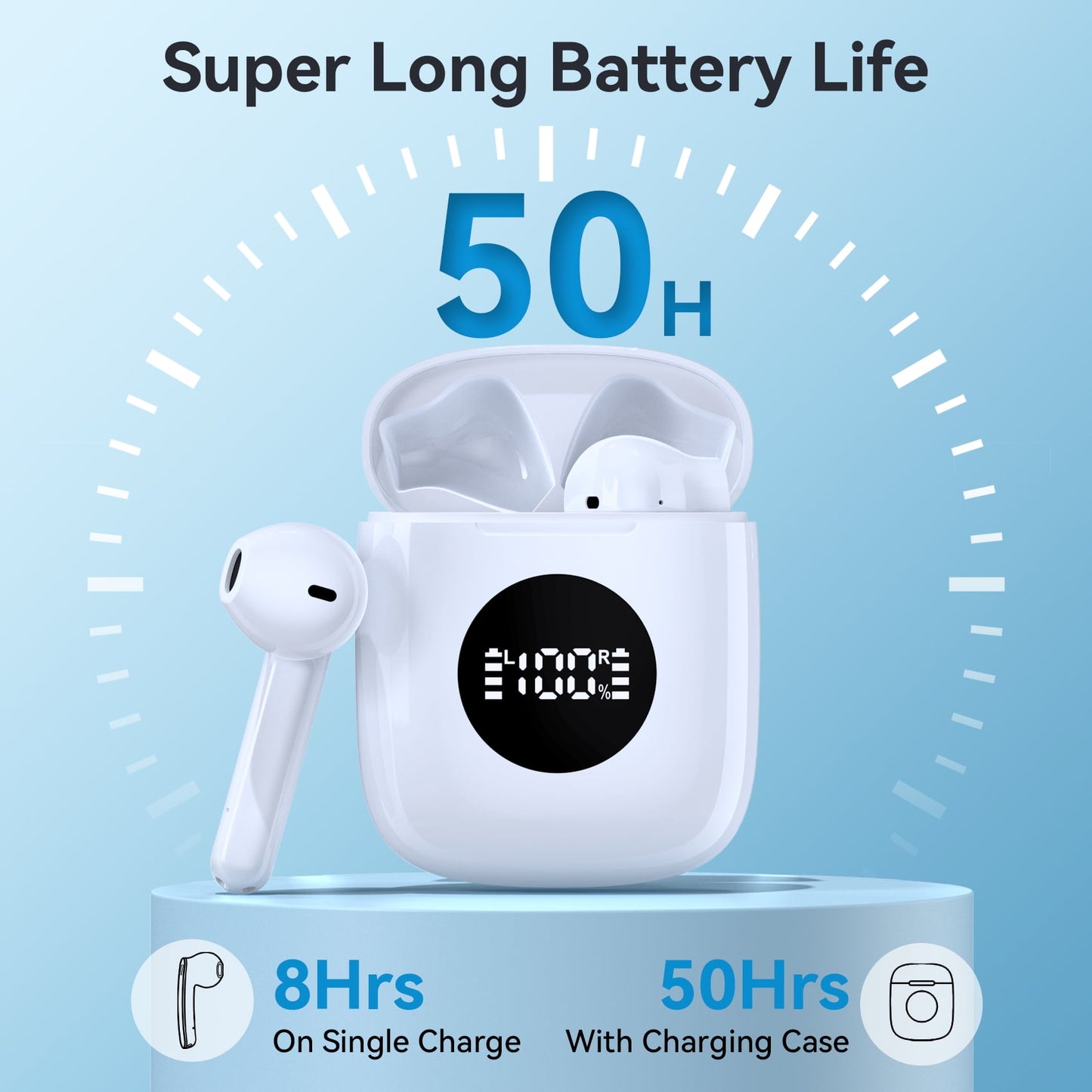 VEAT00L True Wireless Earbuds, TWS Bluetooth Headphones Stereo Sound Earphones, 50H Playtime Wireless Charging Case & Power Display,Built in microphone, waterproof and sweat proof