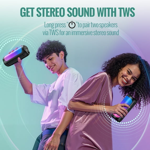 VEAT00L Bluetooth speaker, Wireless Portable Bluetooth Speaker with IPX7 Waterproof, Up to 30H Playtime,30W Powerful Bass,BT5.4,LED Lights,TWS Pairing for Home/Party/Outdoor/Beach,Birthday Gift