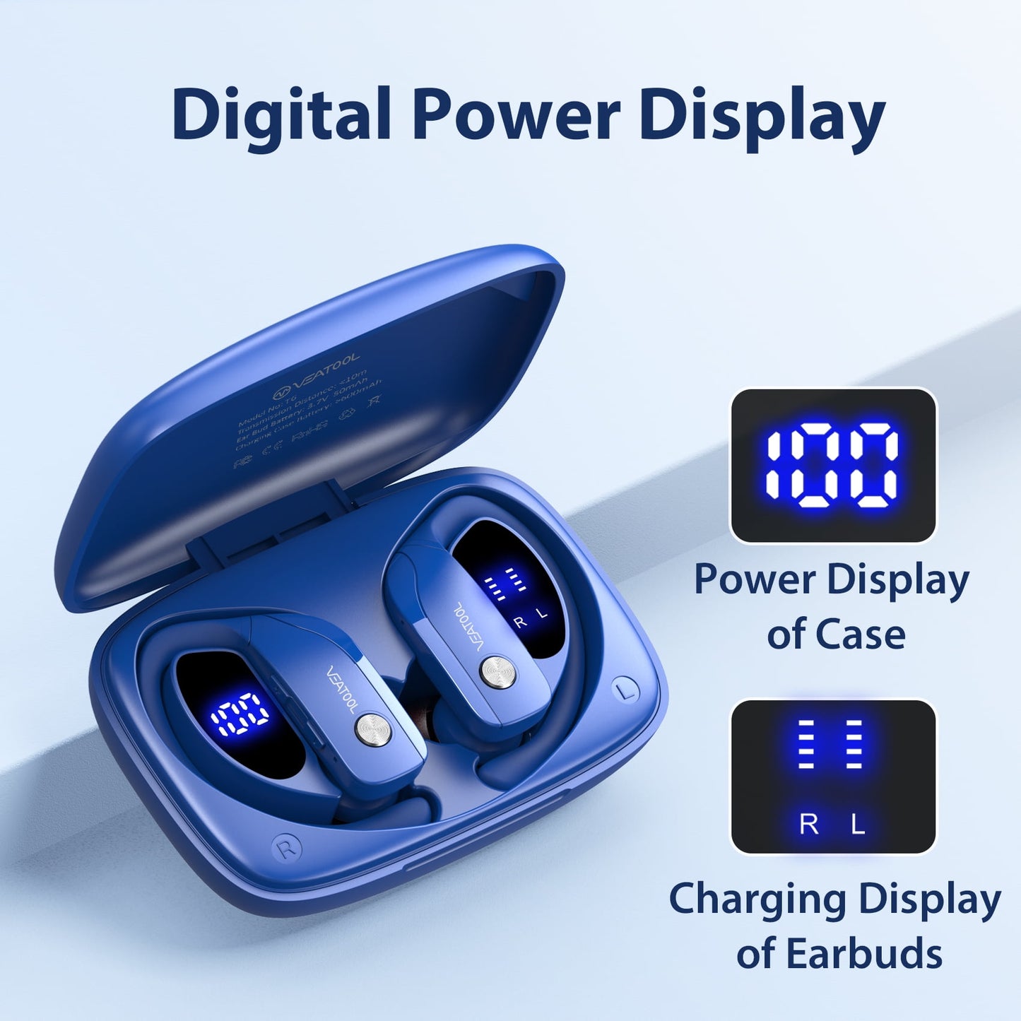 VEAT00L Wireless Earbuds Bluetooth Headphone Sport, Bluetooth 5.4 Earbud, 72Hrs Earphone with Earhook, Noise Cancelling Mic, IP7 Waterproof Headset for Workout/Running