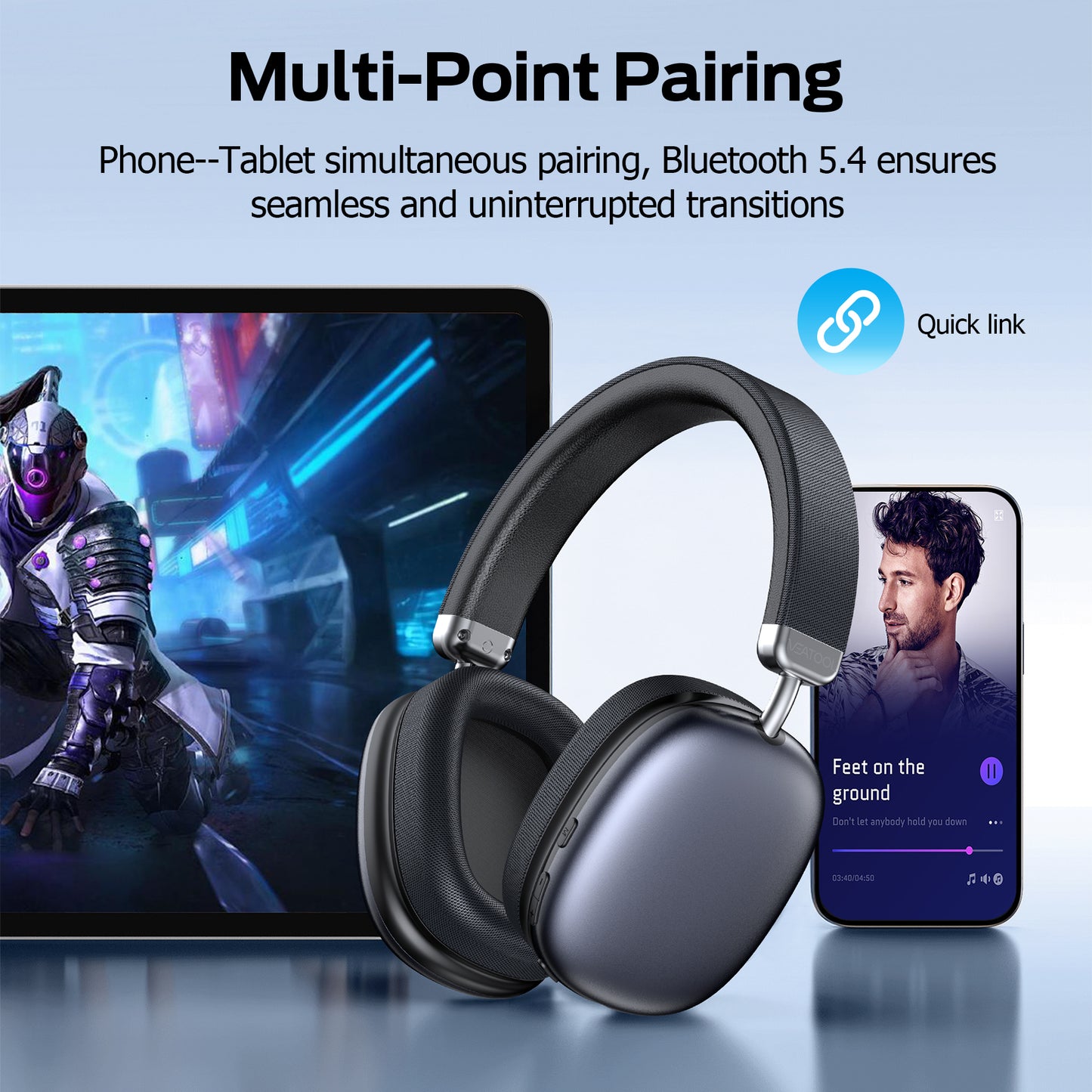 Bluetooth Headphones Over Ear, 65Hrs Playtime Wireless Headphones,Bass Boosted by 90%,Lightweight Headset with Deep Bass, Clear Call with 4 Noise Cancelling Mics,Low Latency for Travel Work Cellphone