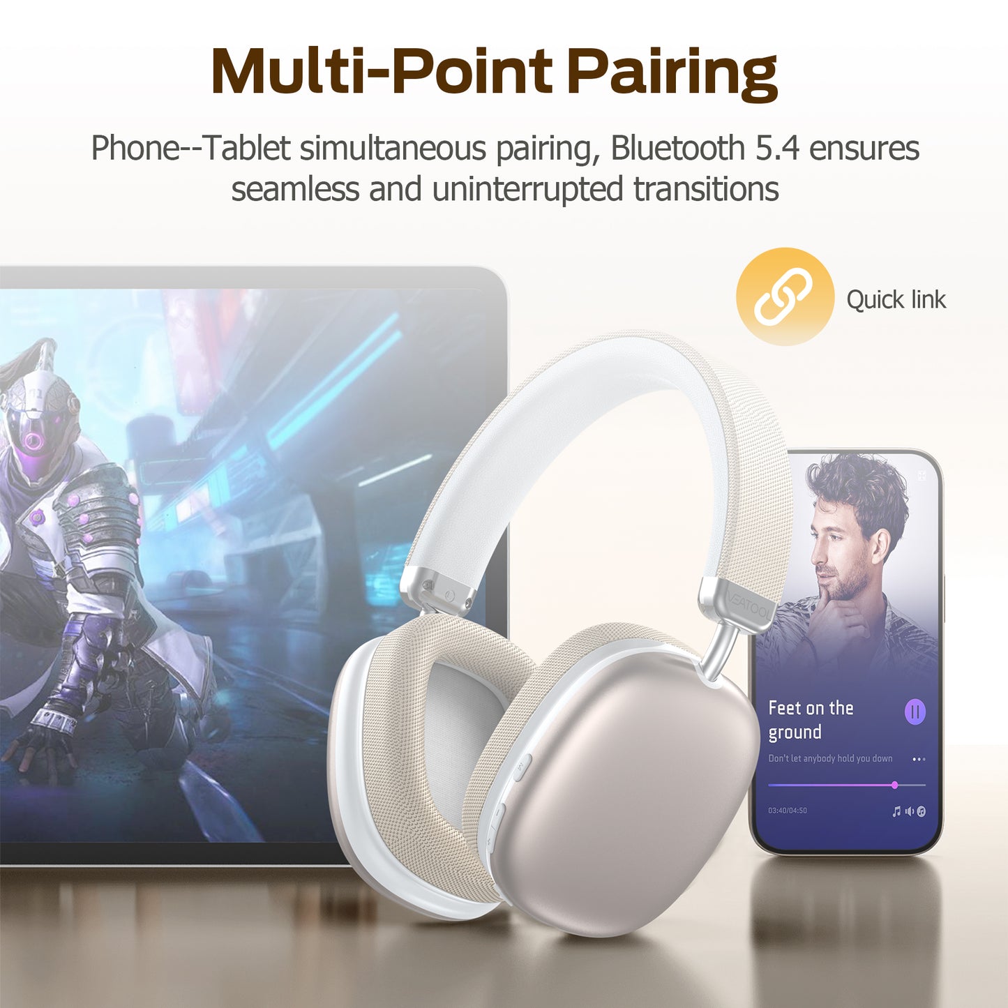 Starlight Over-Ear Bluetooth Headphones: 40mm Bass Driver, Bluetooth 5.3 Dual-Mode, 40hr Battery, Comfort Fit