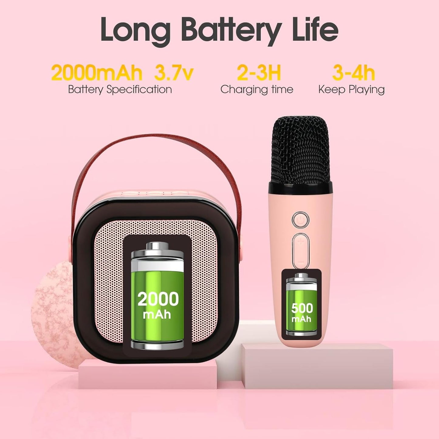 XANLUOER Karaoke Machine for Kids and Adults, Mini Portable Bluetooth Speaker with Microphones and Lights(Pink)