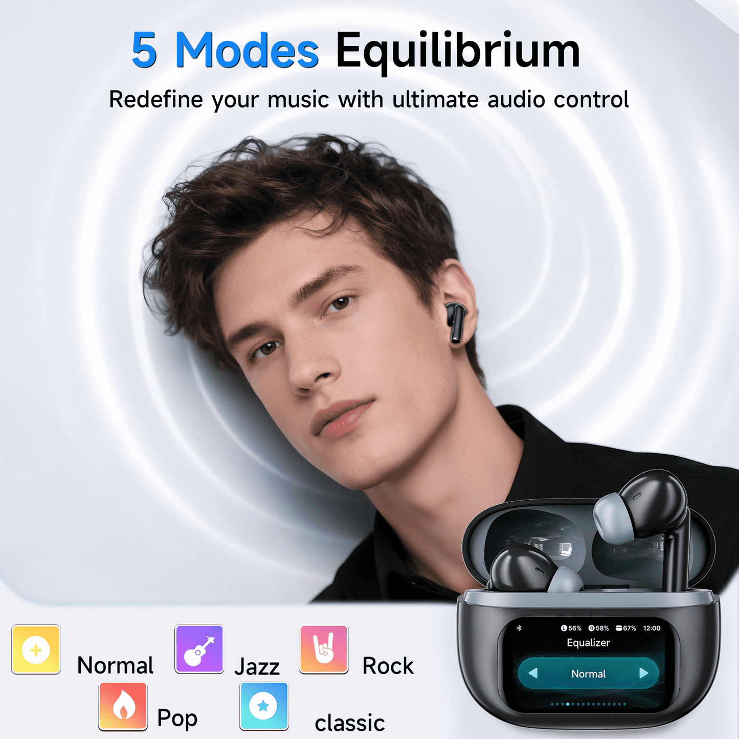 VEATOOL G01 Wireless Earbuds with Smart Touch Control, ANC+ENC Noise Cancellation, 40H Stereo Deep Bass, IPX7 Waterproof Rating, 5 EQ Modes