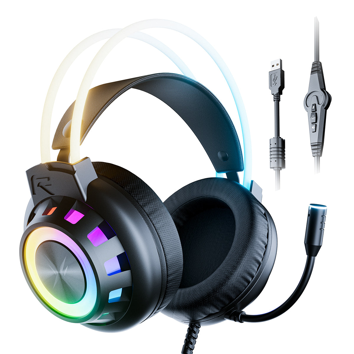 TAGRY K3 2.4GHz Wireless Gaming Headsets 7.1 Surround Sound Bluetooth Headphones 70H Playtime ENC Noise Cancelling Over Ear Game Headphone with Mic