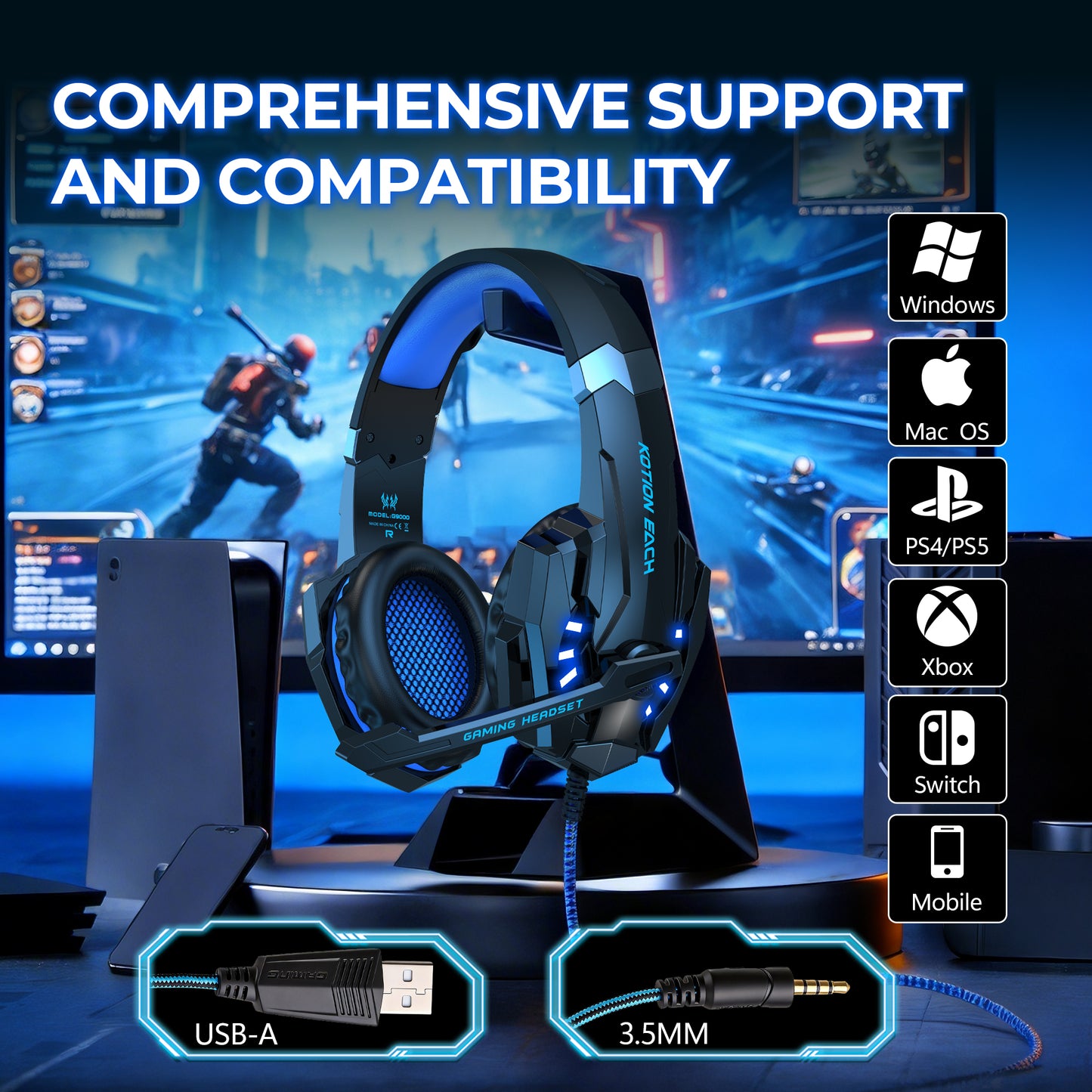 TAGRY K3 Wireless Gaming Headset: 2.4GHz/Bluetooth, 7.1 Surround Sound, 70H Playtime, ENC Mic, Over-Ear