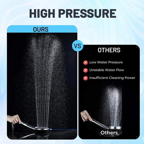 KDMLR 9 Functions Shower Head High Pressure Handheld Shower Head Luxury Modern Polished Chrome Look High Flow Bathroom Showerhead Set with 59" Hose Bracket Teflon Tape