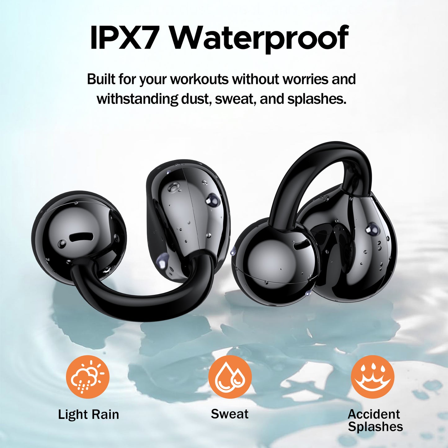 VEATOOL Clip on Earbuds,Open Ear Headphones Wireless Bluetooth 5.4 Sports Earphones with ENC Clear Call,50H Playtime, IPX7 Water Resistant,Comfortable for Small Ears & Glasses Wearers,Workouts