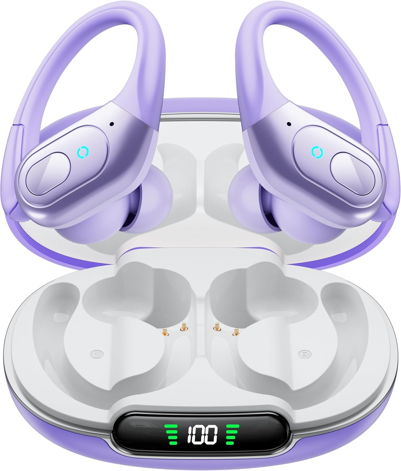occiam Active Noise Cancelling Ear Buds Wireless Earbuds Bluetooth Headphones with 90Hrs Playback Stereo Bass Over-Ear Hooks IPX7 Waterproof Earphones for Sports Gym Running Workout Black