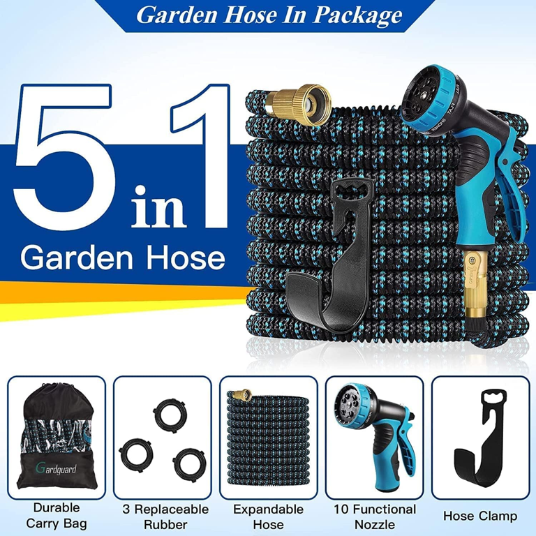 Expandable Garden Hose 150ft Upgraded,Flexible Lightweight Water Hose with 10 Way Spray Nozzle,Durable 4-Layer Latex Core,3/4” Solid Brass Fittings,Easy Store No Kink Leakproof Expanding Pipe