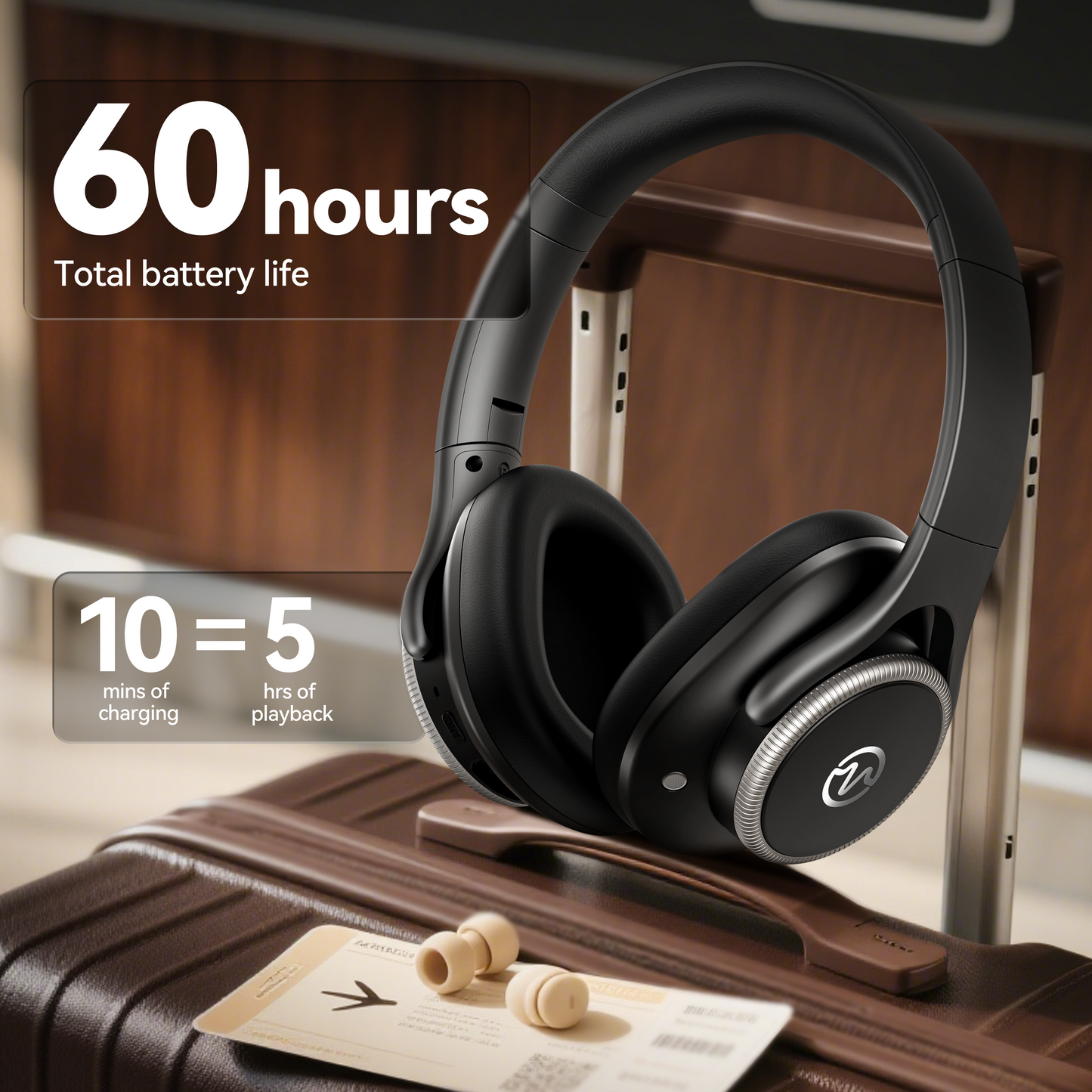 Active Noise Cancelling Headphones,60H Playtime Bluetooth 6.0 Wireless Headphones with Hi-Res Audio, Over Ear Headphones with Microphone, Deep Bass,Comfort Fit,Foldable Headset for Travel Office Game（副本）