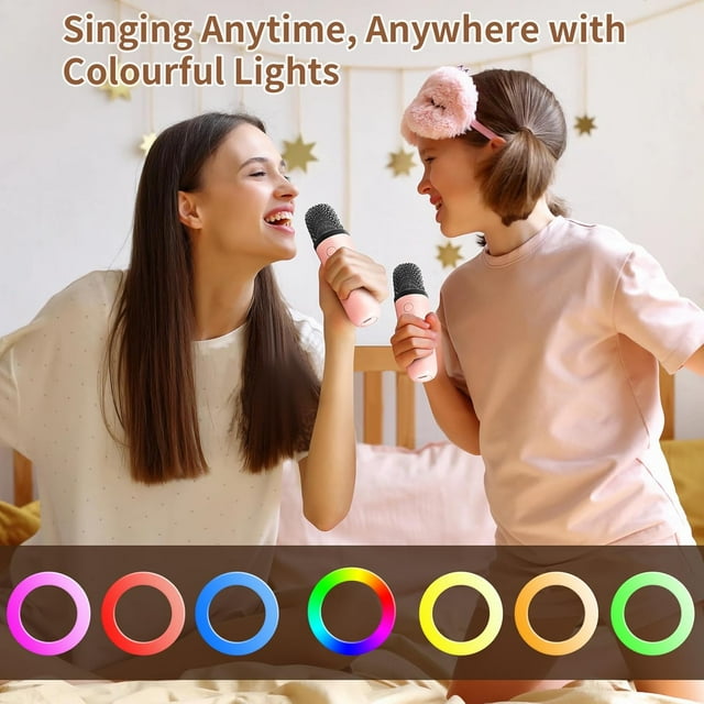 XANLUOER Karaoke Machine for Kids and Adults, Mini Portable Bluetooth Speaker with Microphones and Lights