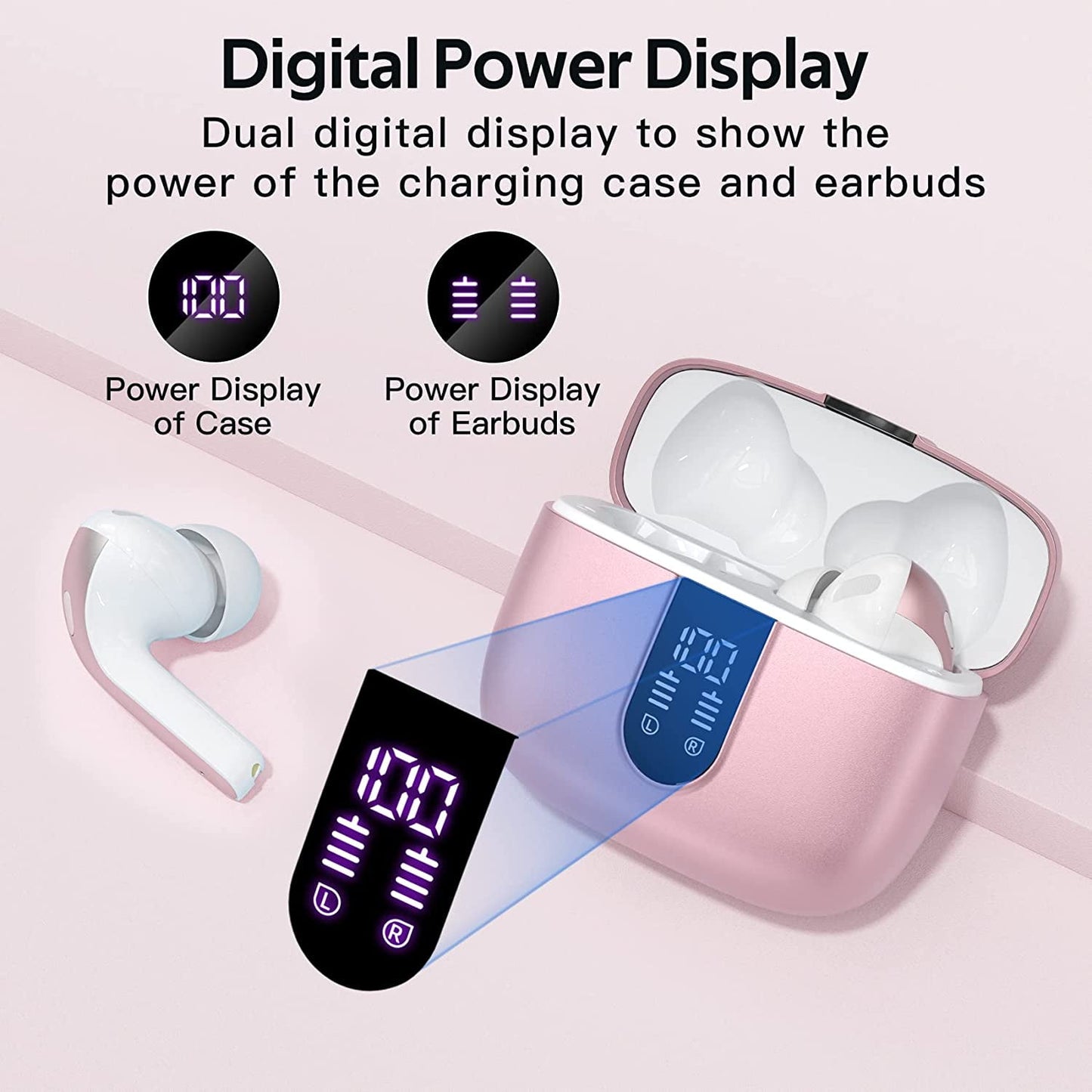 VEATOOL Bluetooth Headphones True Wireless Earbuds 65H Playback Power Display Earphones with Wireless Charging Case IPX7 Waterproof in-Ear Earbuds with Mic for TV Phone Computer Laptop