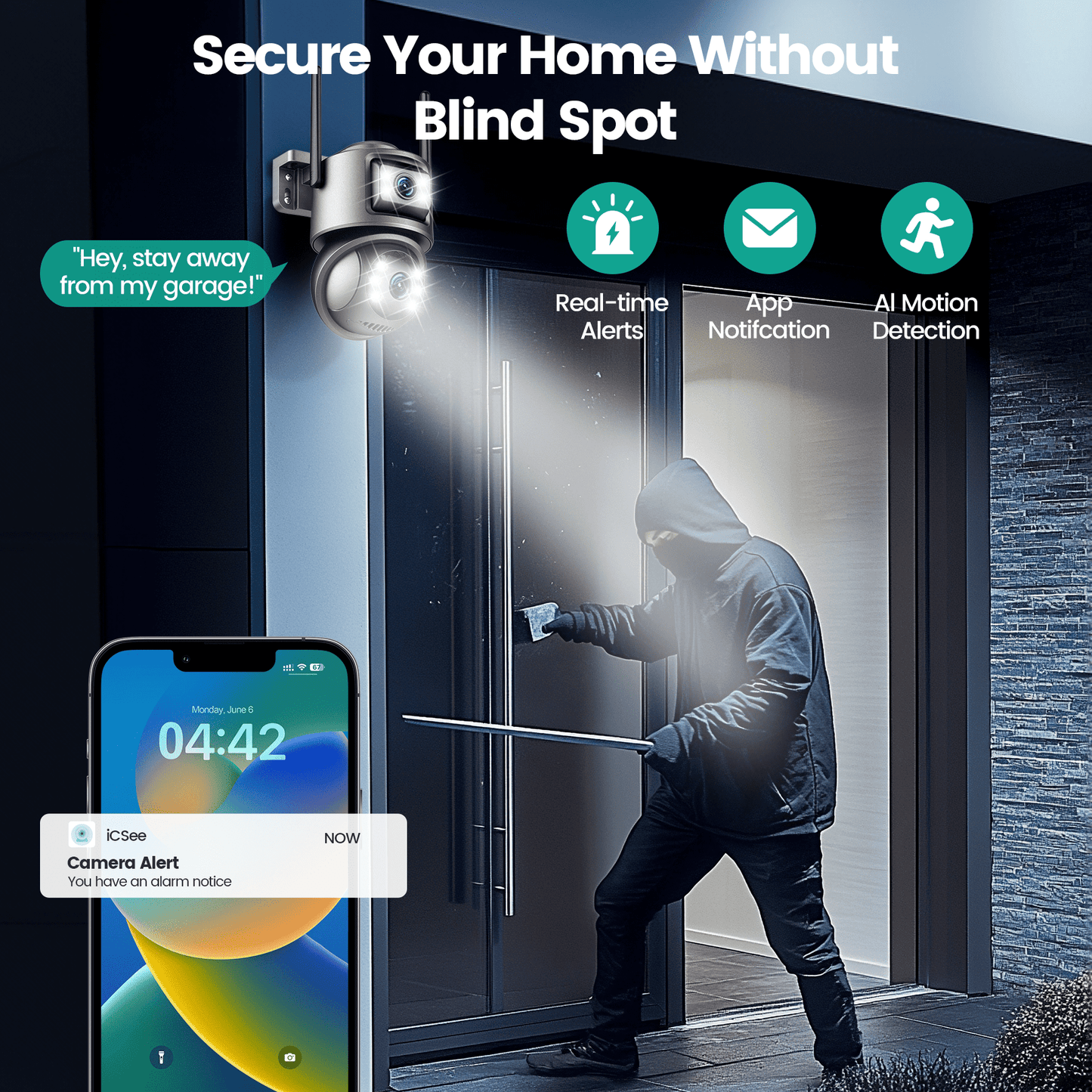 Losei Home Security 4K 8MP Outdoor Night Vision, Motion Detection,IP66 Weatherproof, Two-Way Audio Camera, Gray