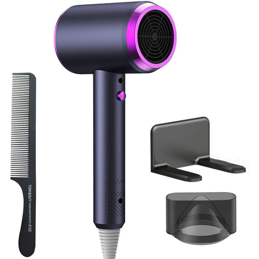 KDMLR Negative Ionic Hair Dryer, 1800W Hair Blow Dryer, Portable Travel Hair Dryer Hair Dryer with Nozzle/Comb/Bracket and Powerful Hot/Cool Wind Settings,Constant Temperature Hair Care(Grey Pink)