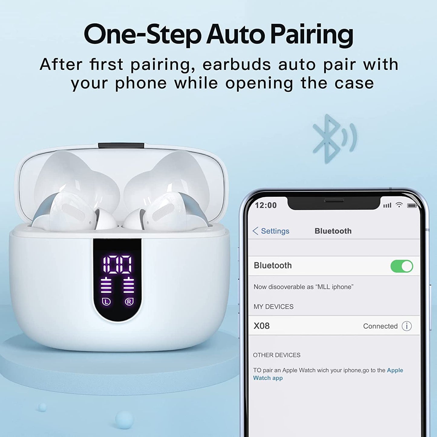 Wireless Earbuds Bluetooth 5.3 Headphones 90 Hrs Playtime Ear buds with Wireless Charging Case Power Display Over-ear Earphones with Earhooks Waterproof Stereo Headset for Android phone Light Green